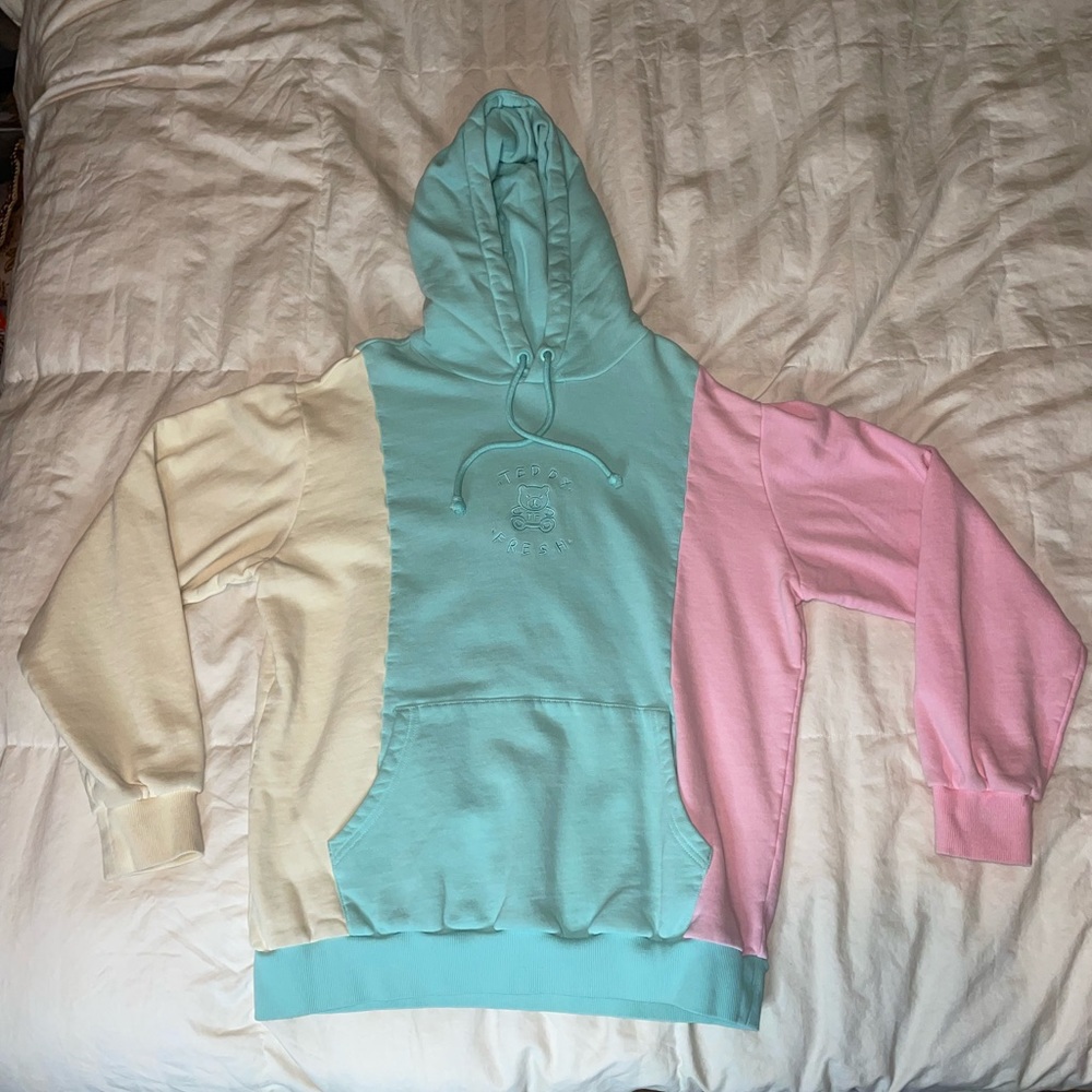 Teddy Fresh Color Block Hoodie Sweatshirt, Medium, Pastel.